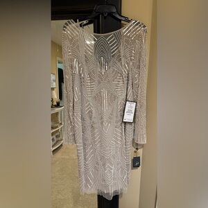 Adrianna Papell Silver Beaded Dress